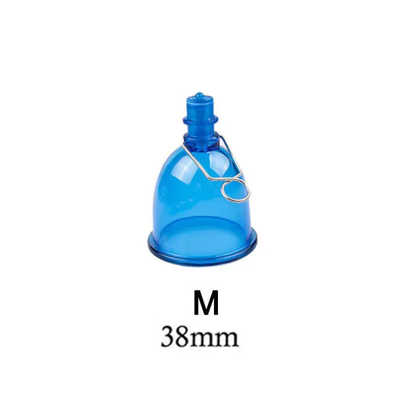 Blue silicone male physical stretch exerciser adult product shown with S, M, L size indicators