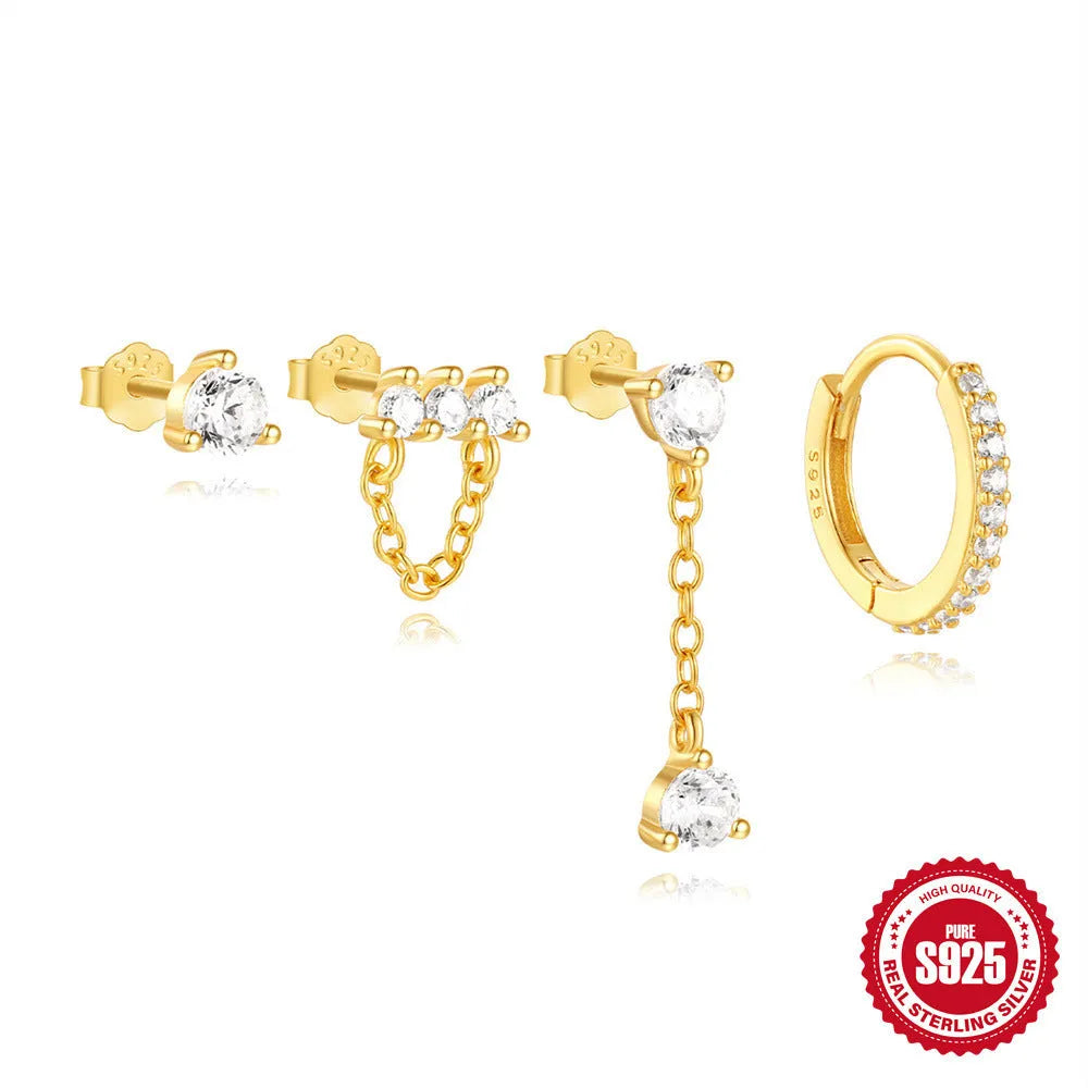 S925 sterling silver earrings with geometric clover petal design and electroplated gold finish