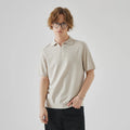 Men's knitted short sleeve summer top in solid apricot, black, or dark grey, polyester blend, crew or round neck