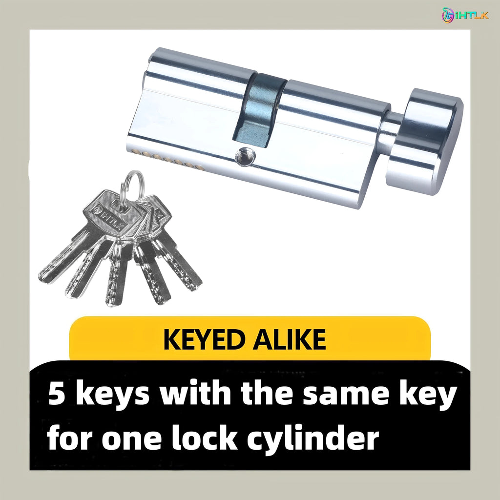 70mm European standard knob lock cylinder with five keys in multi-layer electroplated finish