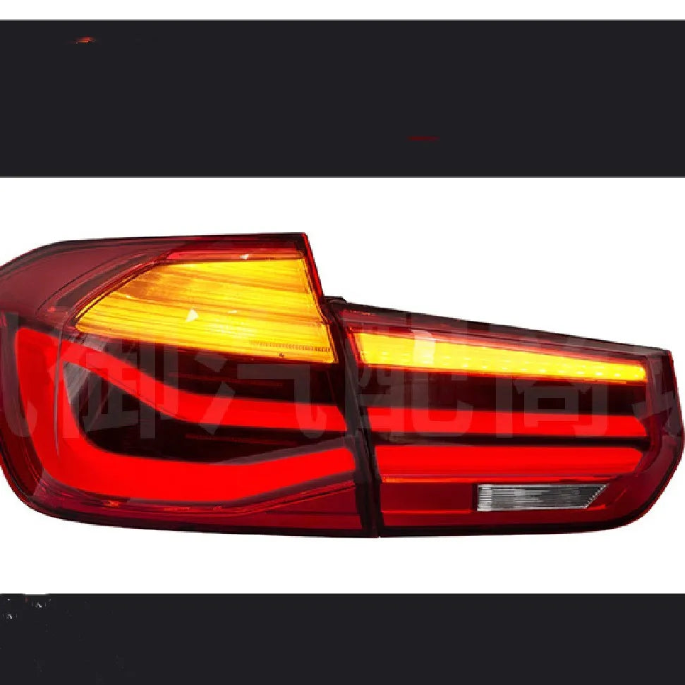 Modified streamer design LED tail light assembly for BMW 3 Series, shown in red and black smoke finishes.