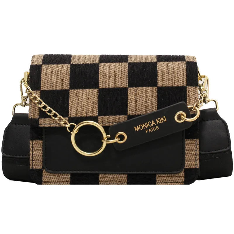 Women's woven fabric one-shoulder crossbody bag in black, 19x15x8.5cm, street trend style