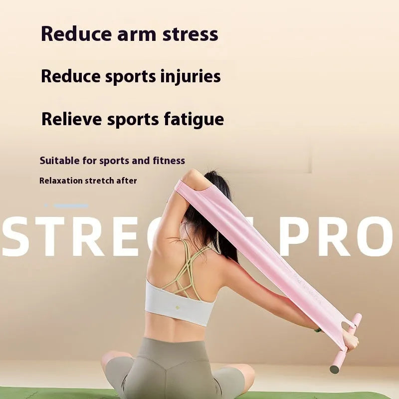 Grey and pink yoga multi-function stretching tool for shoulder, back, and hip flexibility