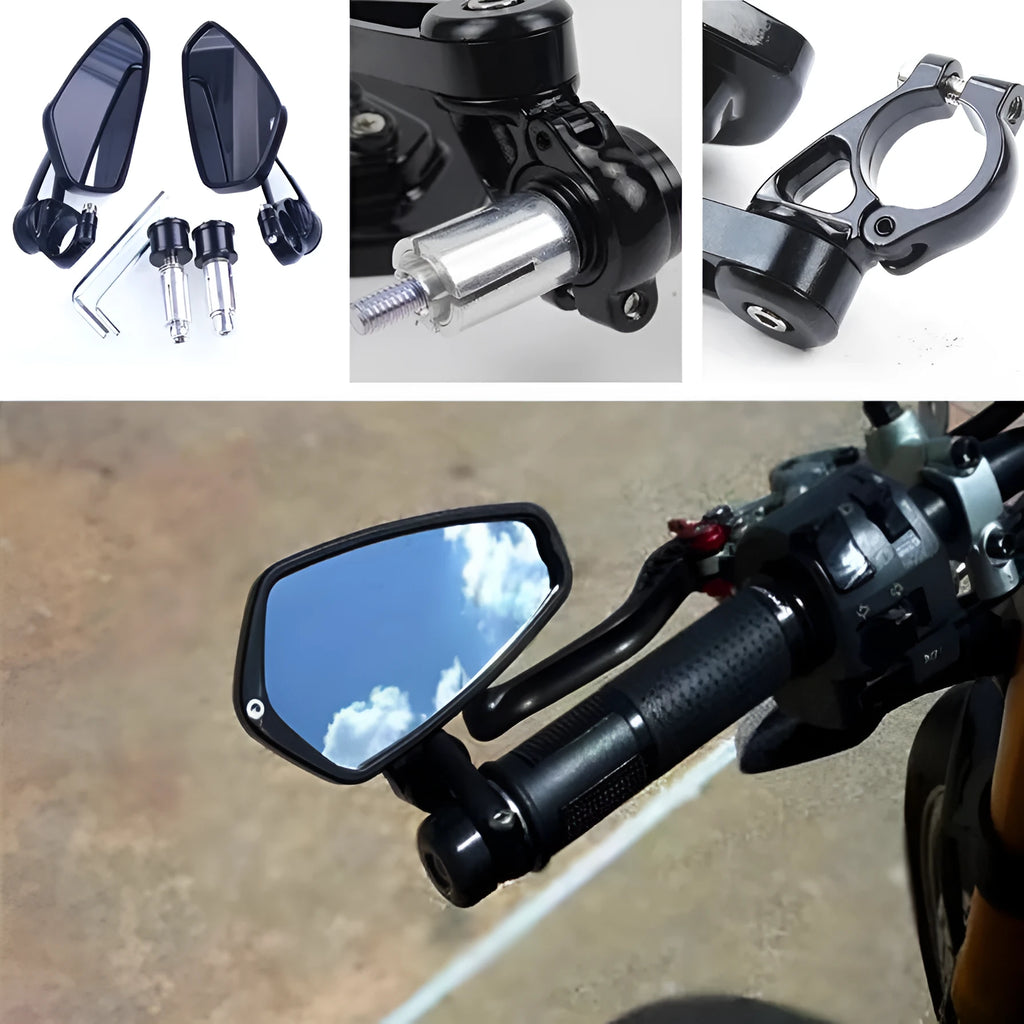 Motorcycle rearview mirror in black aluminium alloy with blue glass for 22mm handlebars