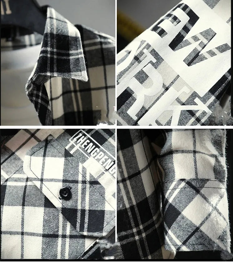 Men casual slim fit plaid shirt in cotton with lapel collar, available in blue