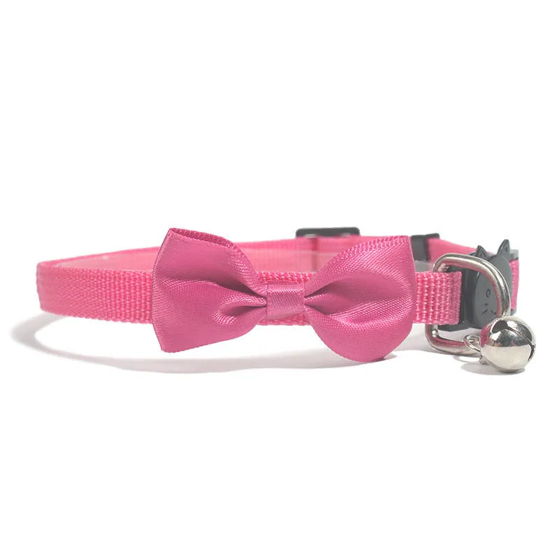 Colourful nylon pet bow collar with bell attachment and adjustable strap for cats