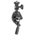 Sports camera bicycle clamp mount with TPU cushion, silicone pads, and triangular frame adapter for handlebar 22-35mm and reflector 8-16mm