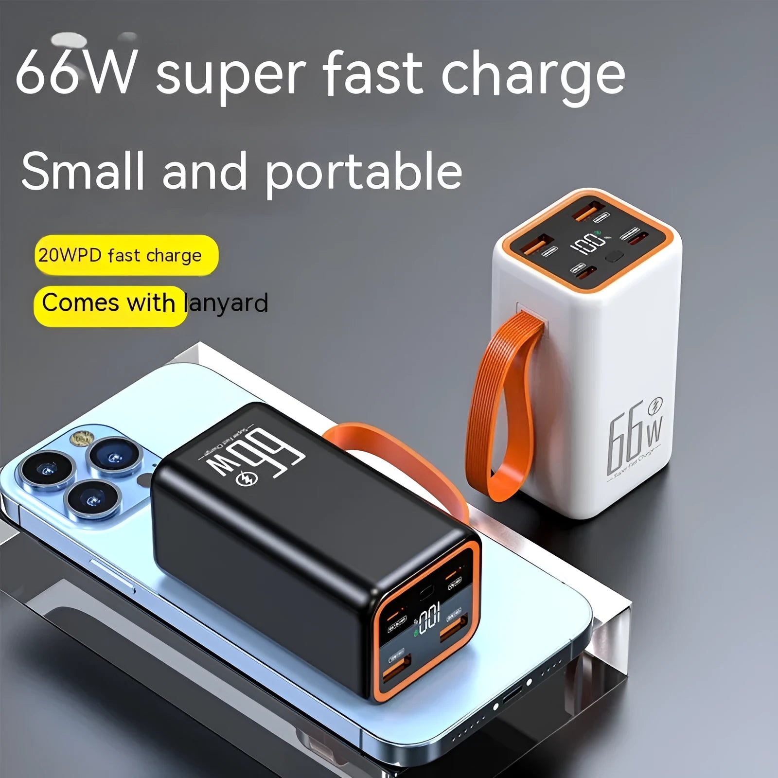 Black and white PD66W fast charge 20000 mAh portable power bank