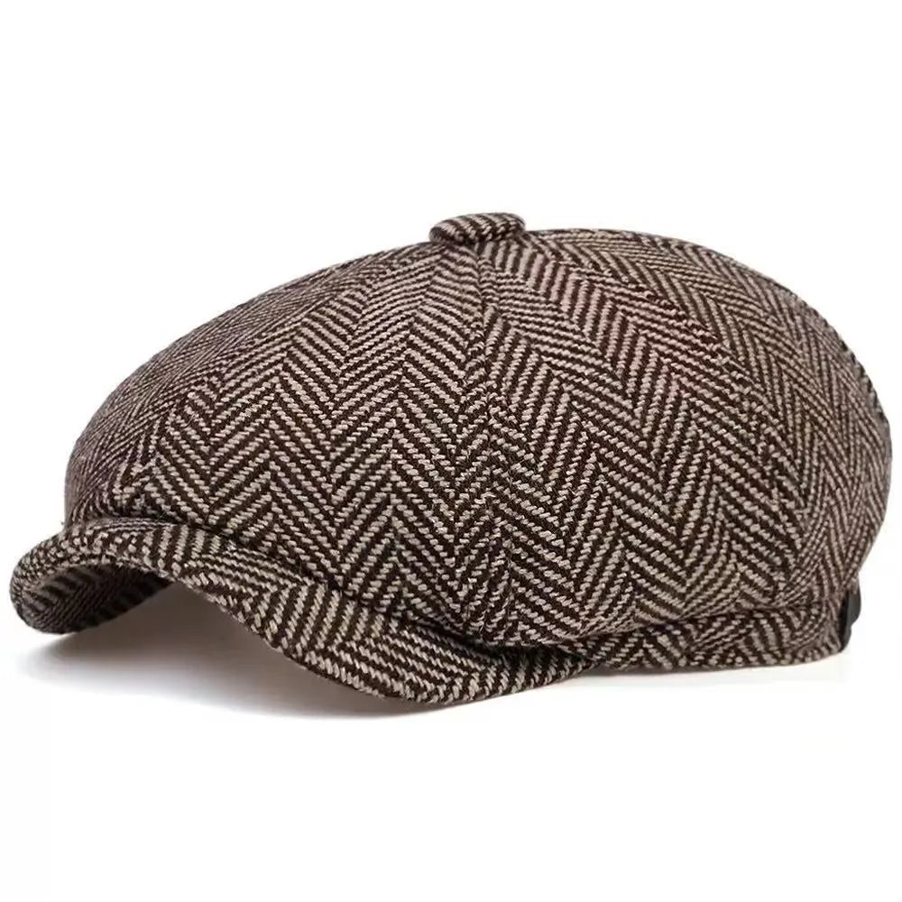 Acrylic octagonal retro beret in black with dome crown, free size