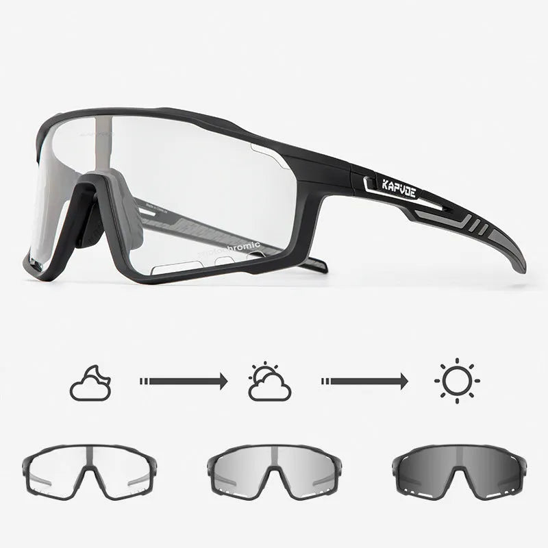 Photochromic cycling sunglasses with a TR90 semi-rimless frame in a unisex style.