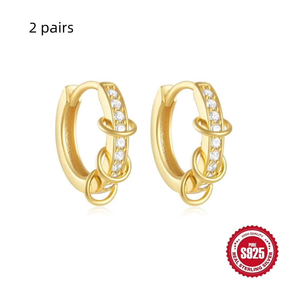 Small round geometric sterling silver stud earrings in gold or silver finish options
