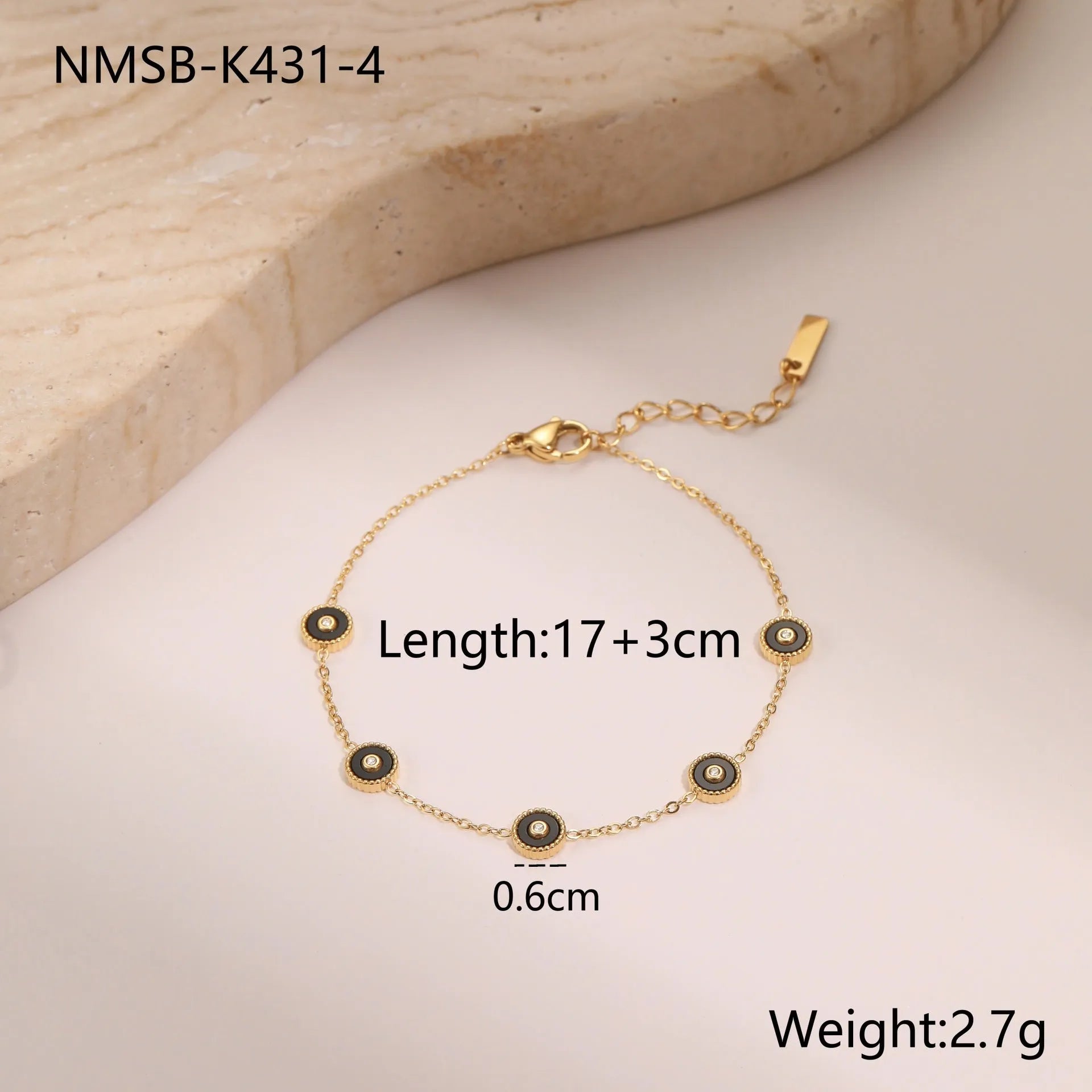 Women's stainless steel bracelet and necklace set with 18K gold plating and geometric design.