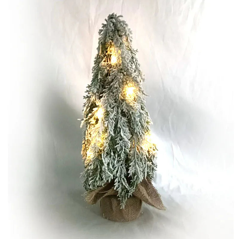 24-inch green artificial Christmas tree with integrated lights and PE snow sprayer decoration
