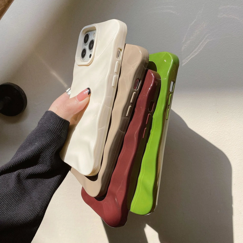 Anti-fall soft solid colour wave pleated TPU phone case for Apple iPhone