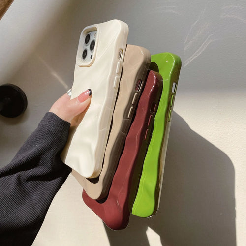 Anti-fall soft solid colour wave pleated TPU phone case for Apple iPhone
