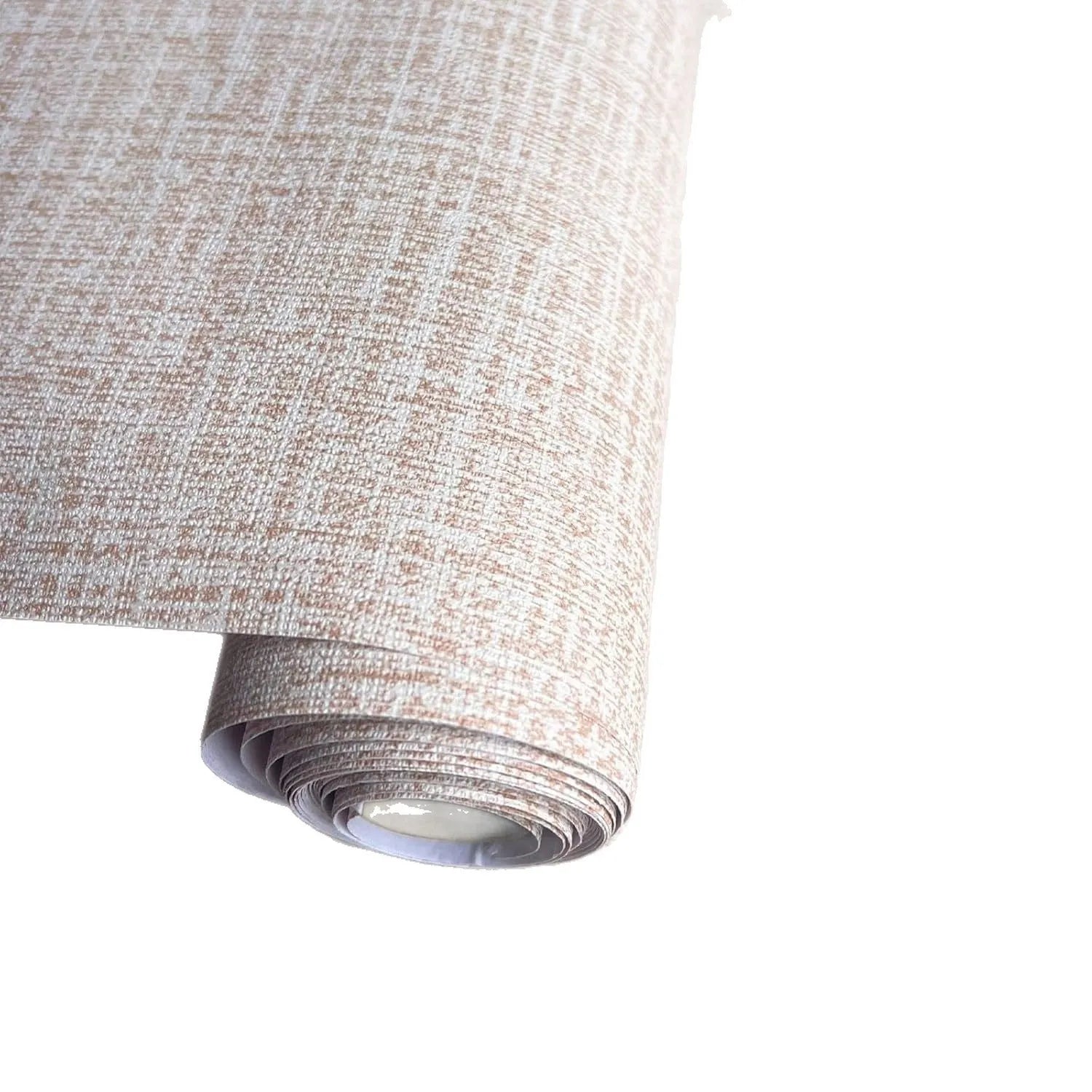 Roll of gray linen self-adhesive wallpaper with textured double-layer surface