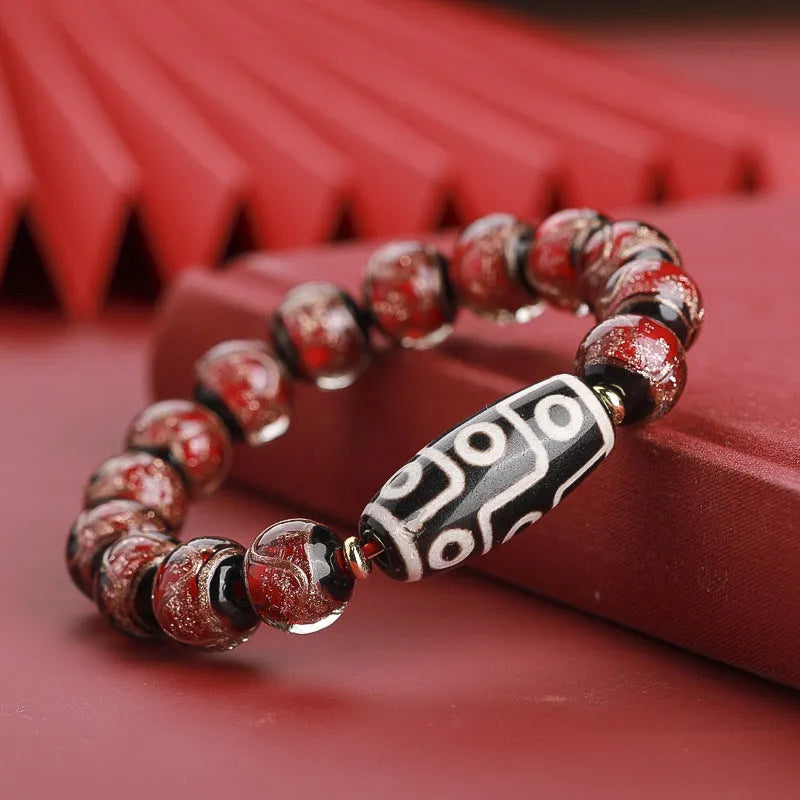 Handcrafted five-colour Chinese lucky bracelet with snake beads on wrist, showing coloured glaze in 10mm, 12mm, 14mm sizes.