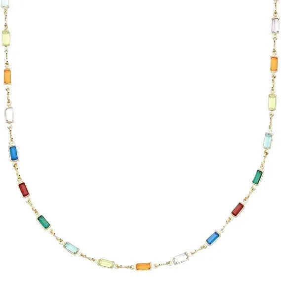 Geometric ladies alloy necklace with coloured glass pendant on a 41-50cm chain.