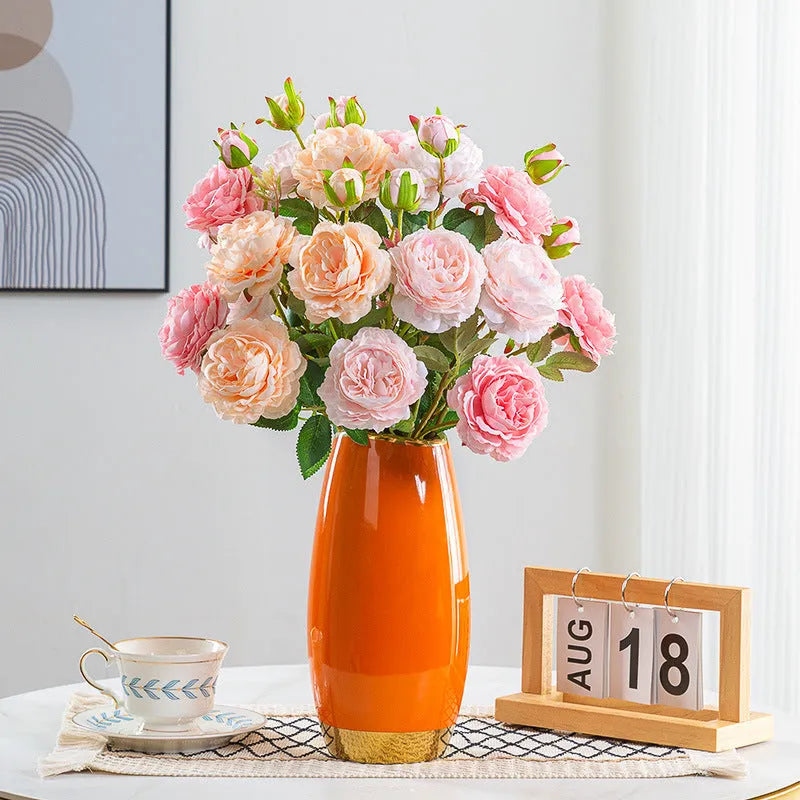 Artificial silk flower bouquet in mixed colours for living room decoration, 1pc moisturising fake flower arrangement