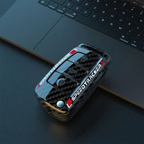 Carbon fibre pattern car key cover with mirror element in Japanese Korean minimalist style