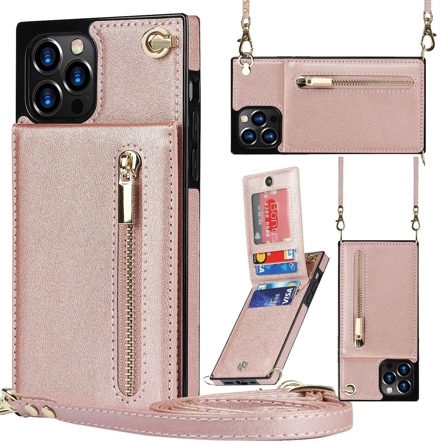 Crossbody TPU leather phone case with lanyard for iPhone 15 series, available in multiple colours