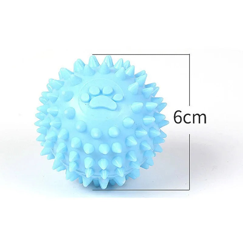 6cm TPR dog chewing ball with textured footprint surface in blue, pink and yellow colour options