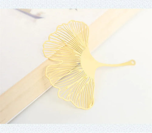 Brass metal bookmark with hollow plating decorative leaf pattern and rose gold tassel