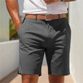 Men's straight-leg business casual shorts in polyester fabric, shown in light grey colour with Asian sizing options