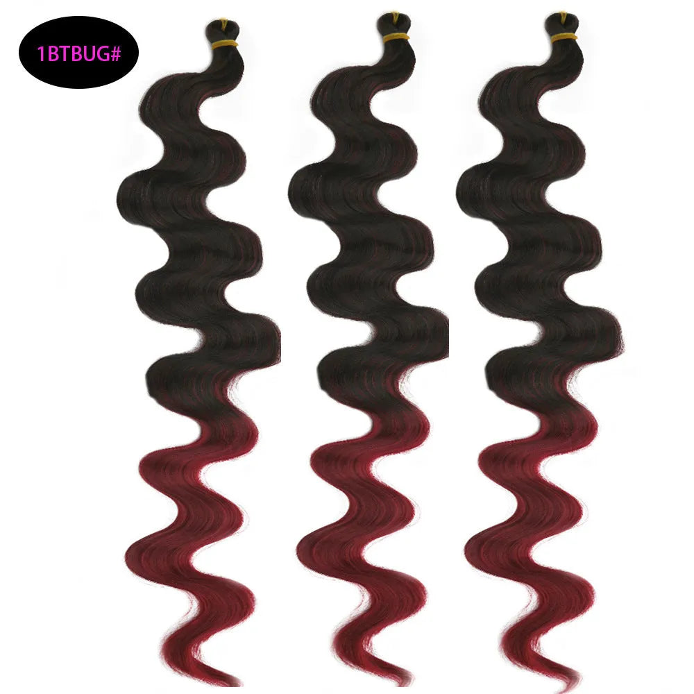 Wine red big wave synthetic crochet hair extension, 24 inches long on a mannequin head.