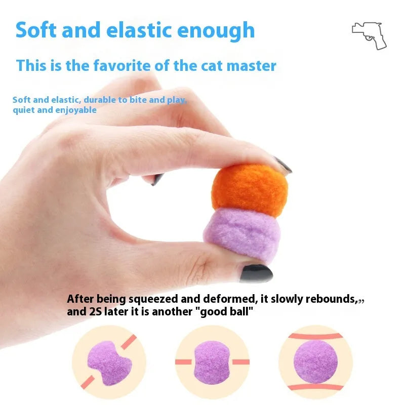 Interactive pet toy gun with multiple plush yarn balls for dogs and cats