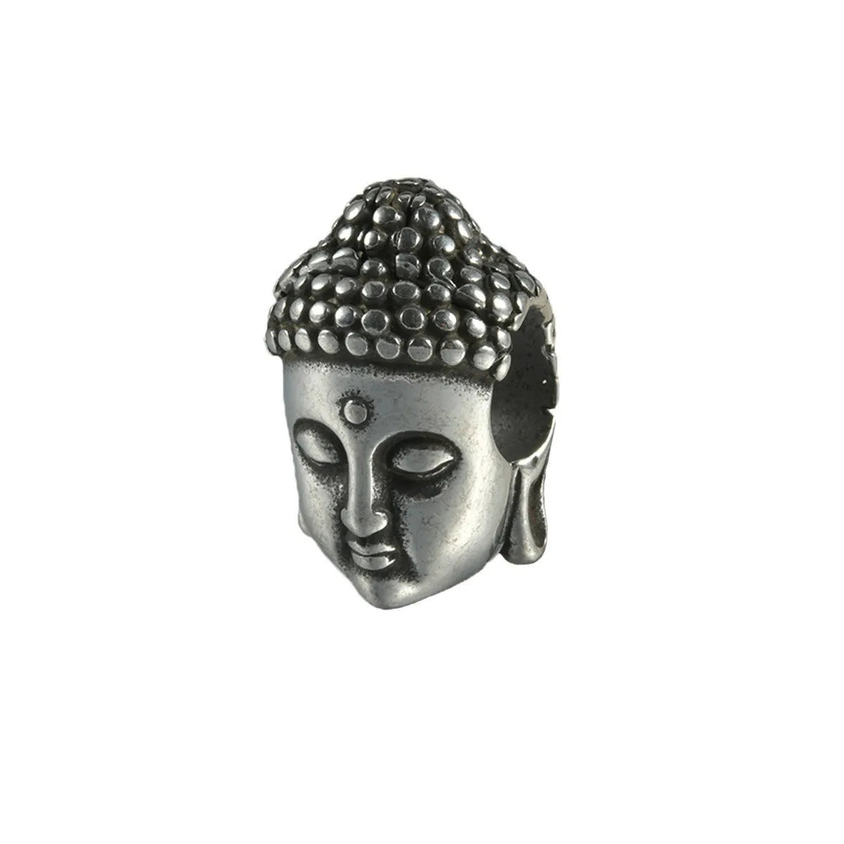 Stainless steel hollow skull and Buddha head geometric earring in hip hop style.