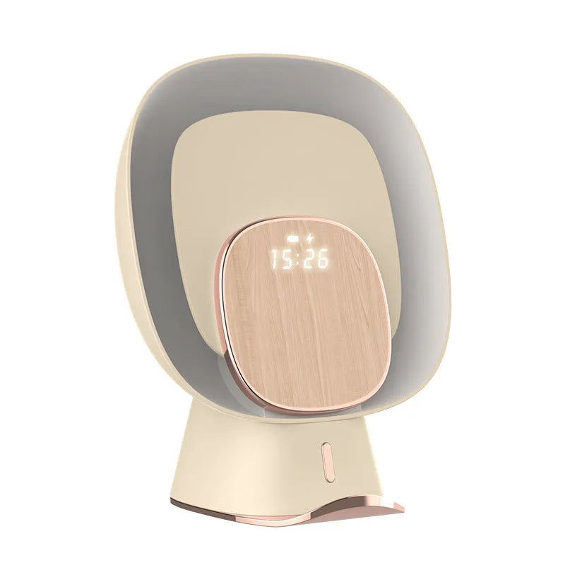 Wireless sticky mosquito killer lamp with clock and ambience light on a table, ABS plastic, 16.9x11.1x20.5cm