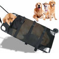 Large black aluminium alloy folding stretcher for dog emergency transport.