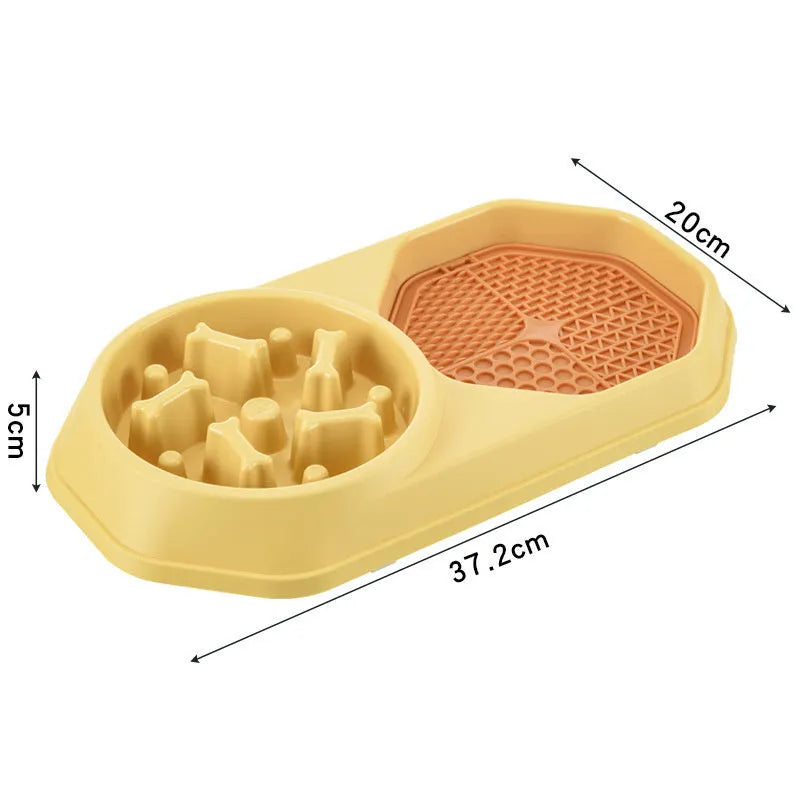 Blue interactive slow feeder dog bowl with puzzle design and non-slip base for small medium dogs