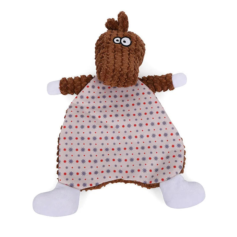Brown velvet pet stuffed toy with squeaker for dogs and cats.