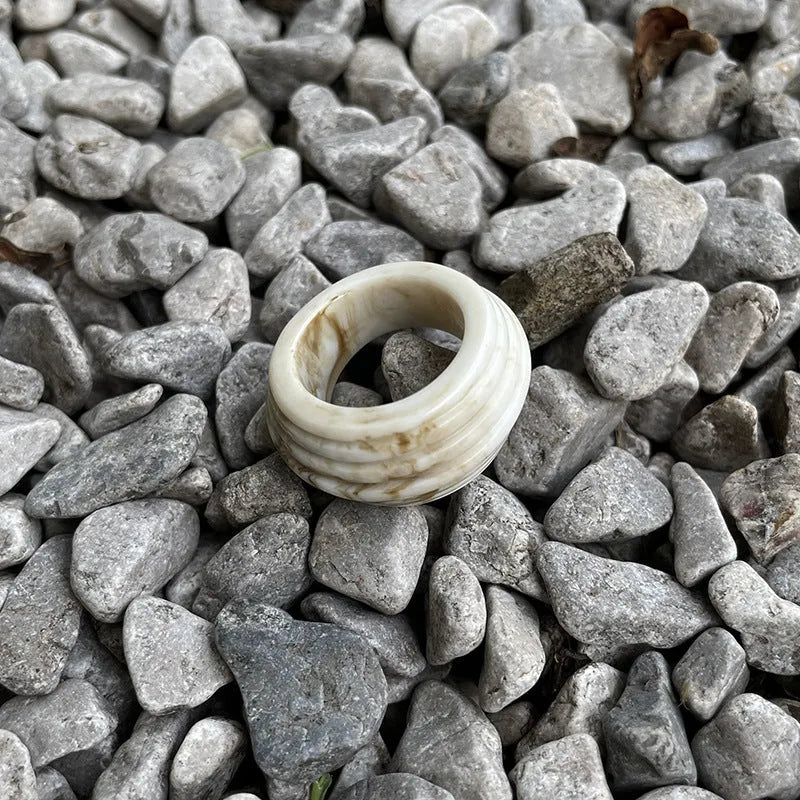 Resin ring with irregular wide band geometric design in Chinese retro style