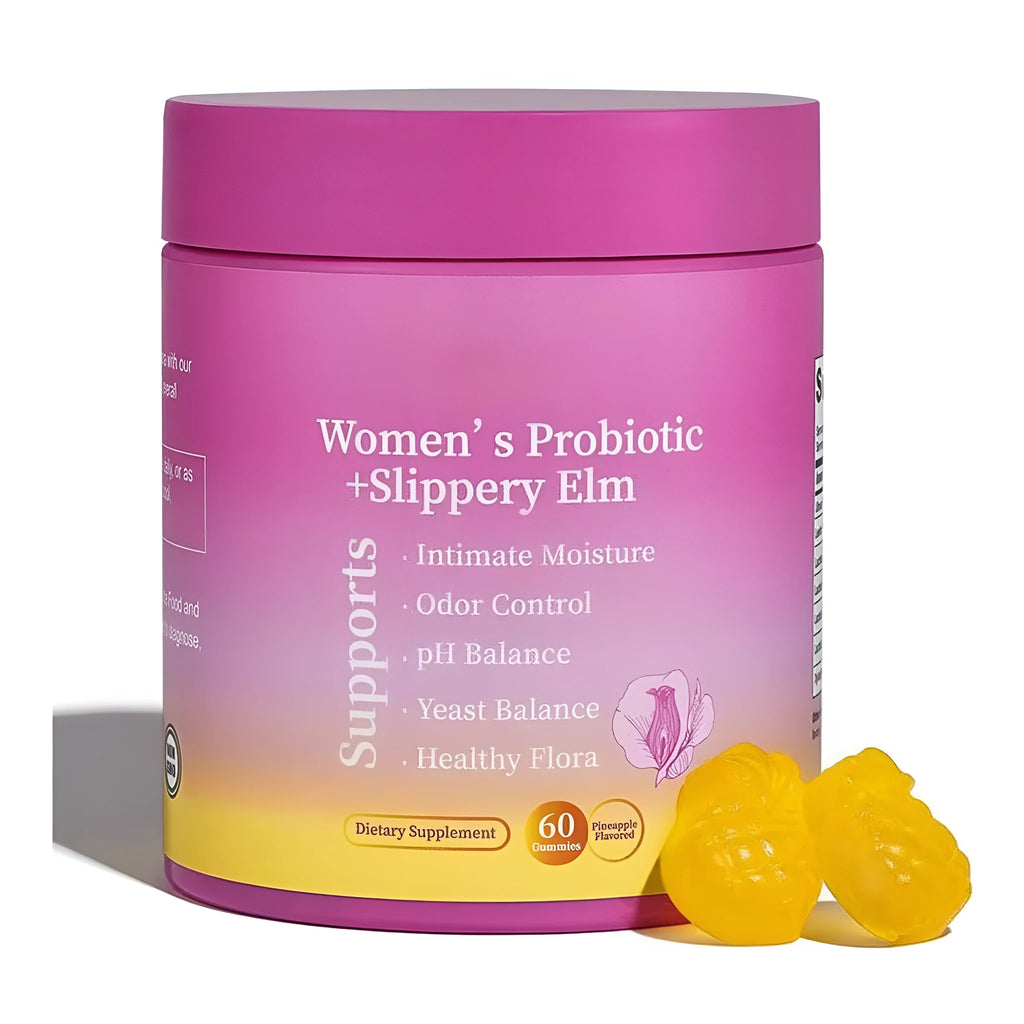 Box of probiotic gummy tablets with pineapple flavour, 60 tablets for adult use