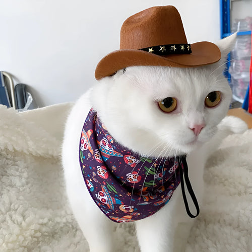 British-style brown cat cowboy hat with black ribbon on non-woven fabric
