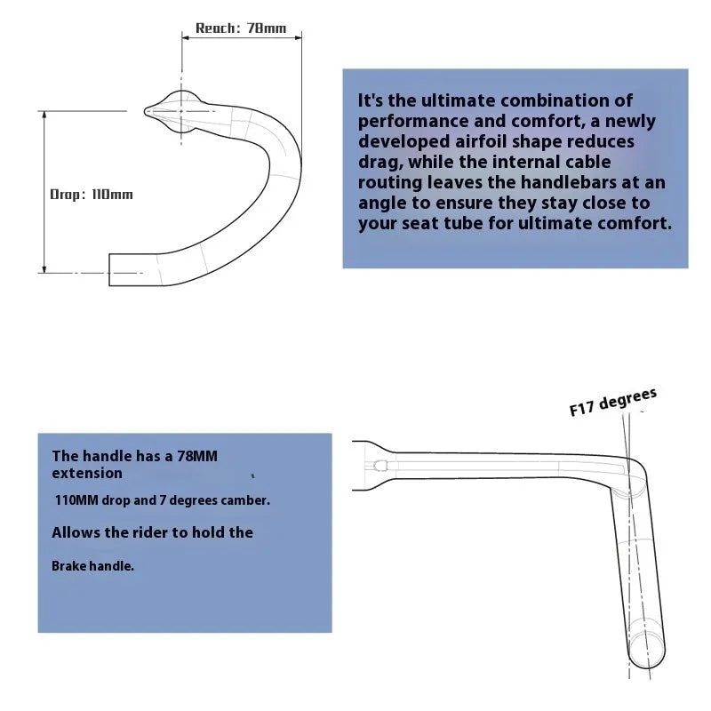 Carbon fiber road bicycle handle bar with a double line design, shown in red and black colour options.