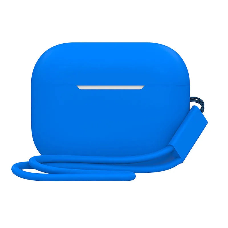Silicone protective case cover for AirPods Pro 2 with attached lanyard, solid colour finish, 65x52x26mm