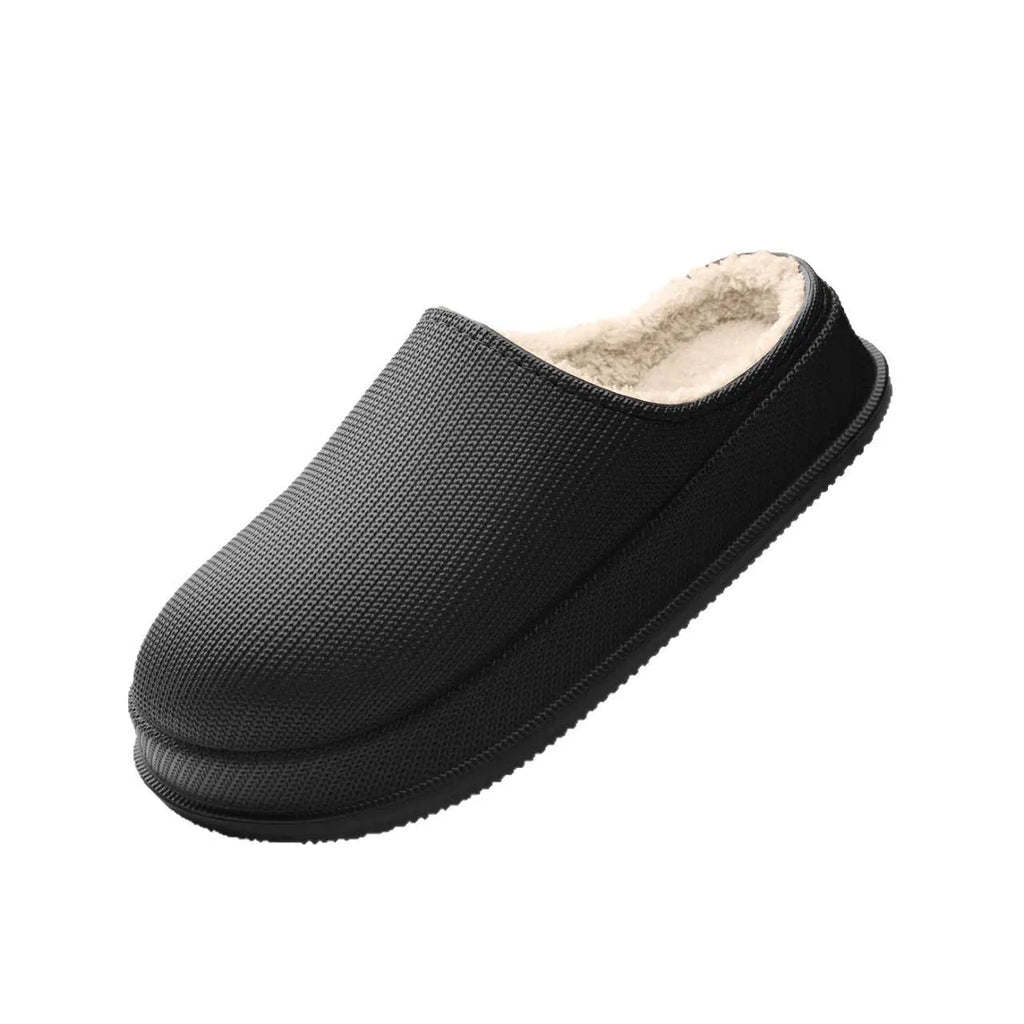 EVA autumn winter warm waterproof thick cotton slippers with shock absorbing toe cap in solid colour, side view