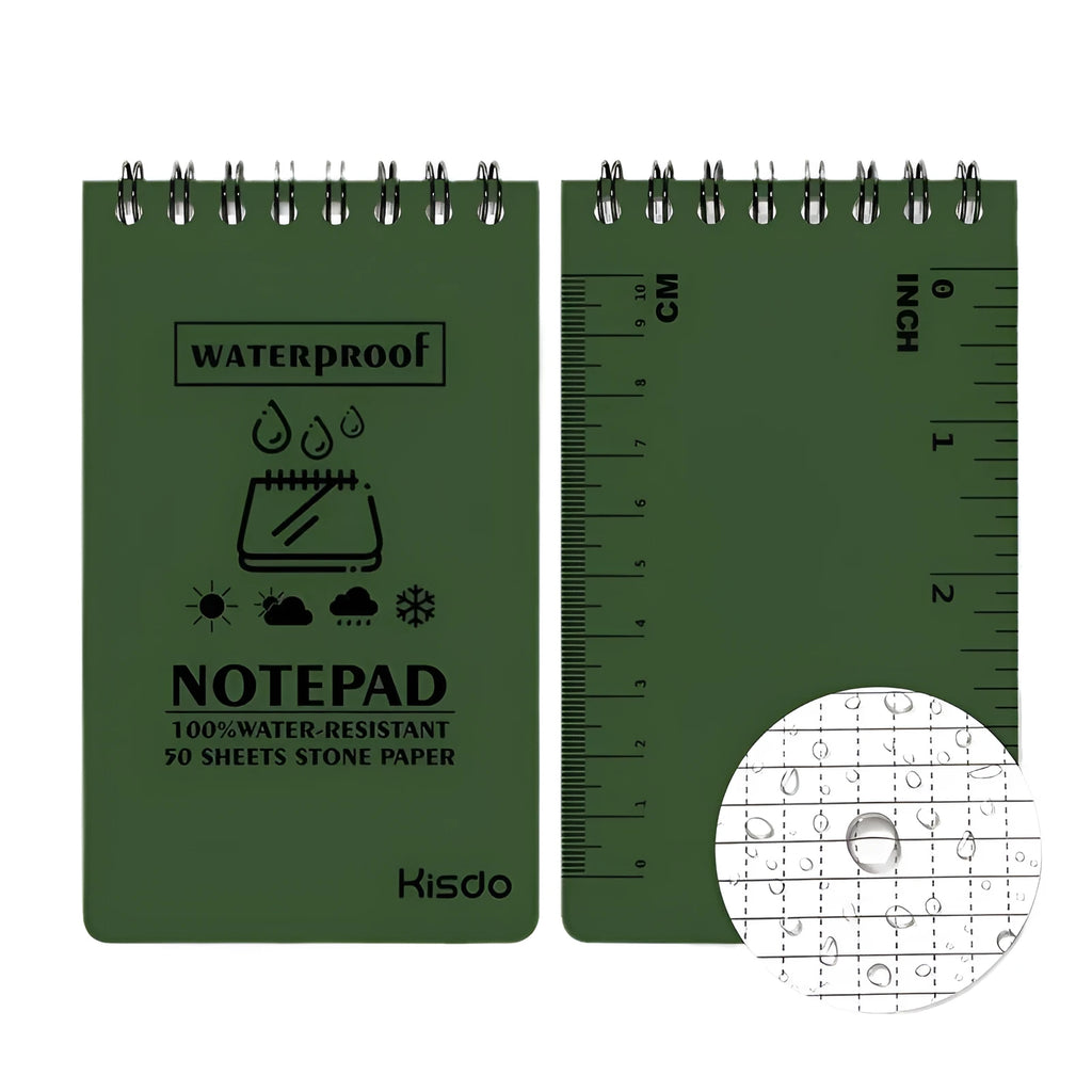 A5 spiral-bound waterproof notepad with PP cover and stone paper, shown in camouflage colour option.