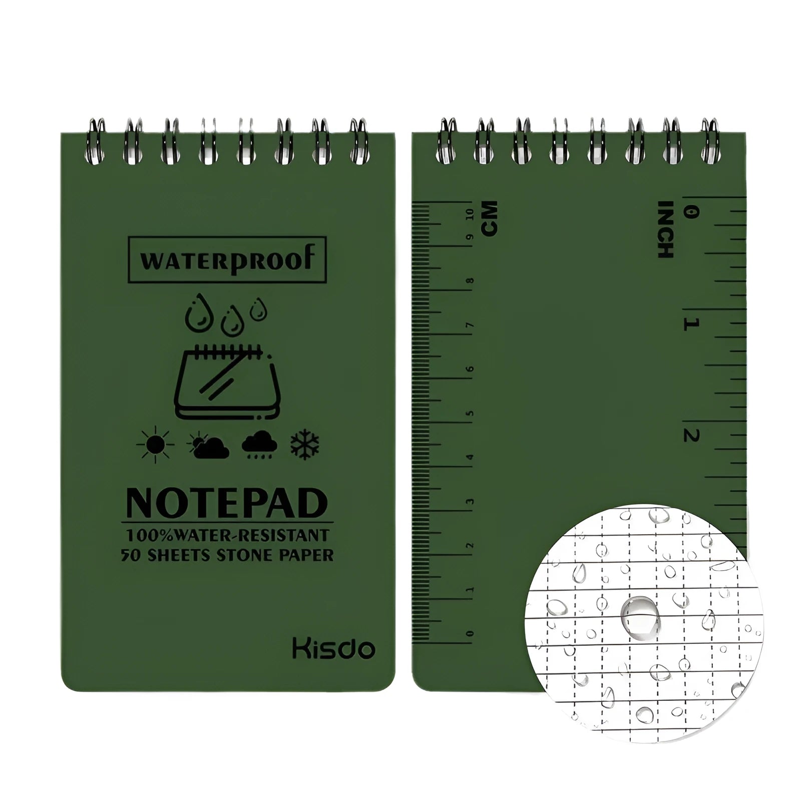 A5 spiral-bound waterproof notepad with PP cover and stone paper, shown in camouflage colour option.
