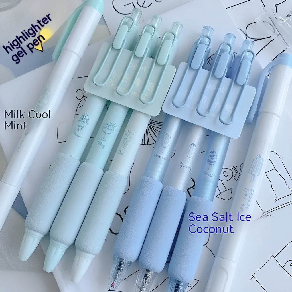 Set of four double-headed highlighters with 0.5mm fine tips and chisel tips in neutral colours.