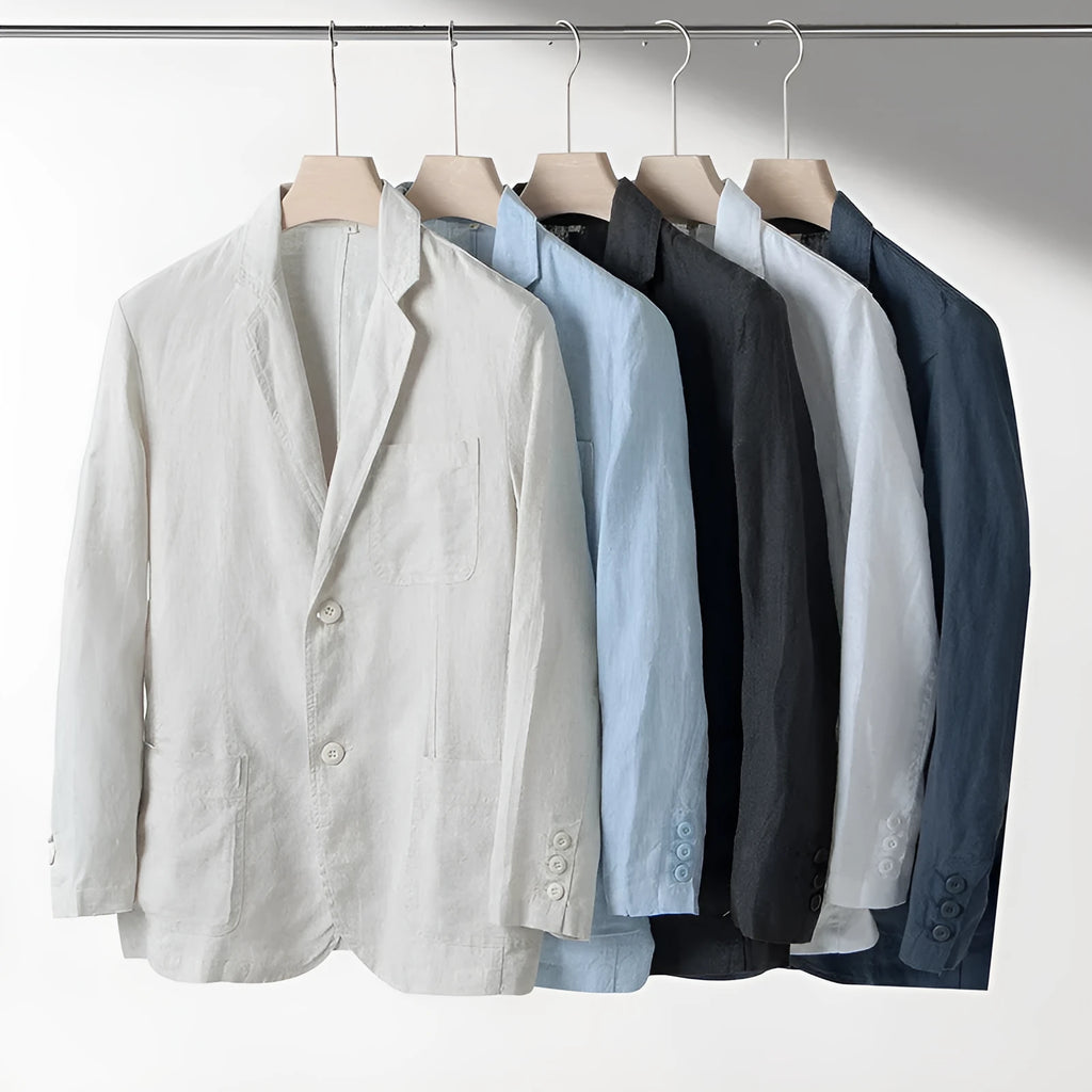 Men's loose fit linen casual suit jacket in solid colours