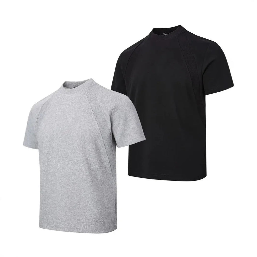Loose fit short sleeve top with air layer stitching detail in grey.