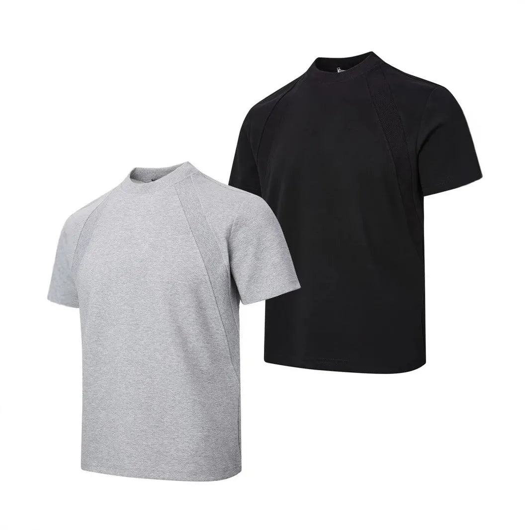 Loose fit short sleeve top with air layer stitching detail in grey.