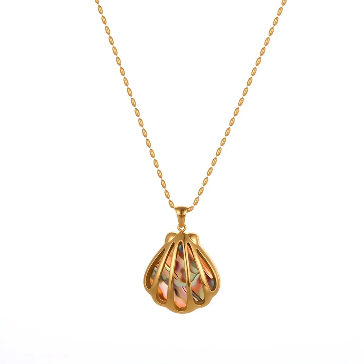 18K gold plated stainless steel scallop shell fan shaped stud earrings and necklace for women