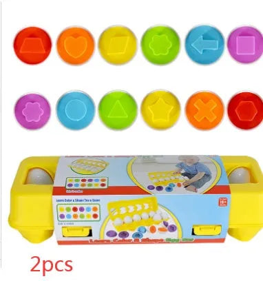 Children's educational twist egg toy set with 12 colourful dinosaur-themed plastic eggs in a drawstring bag