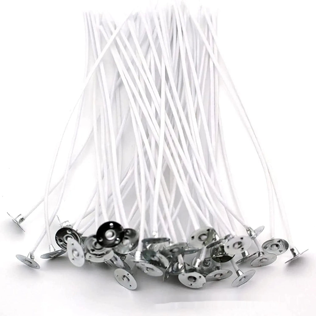 White cotton candle wicks in three different lengths for DIY candle making projects